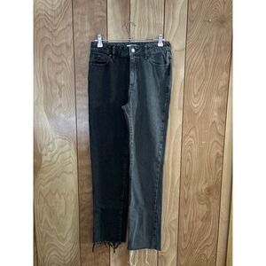 PacSun Mom Jeans Womens 25 Two Tone Split Black Grey High Waisted Raw Hem Denim